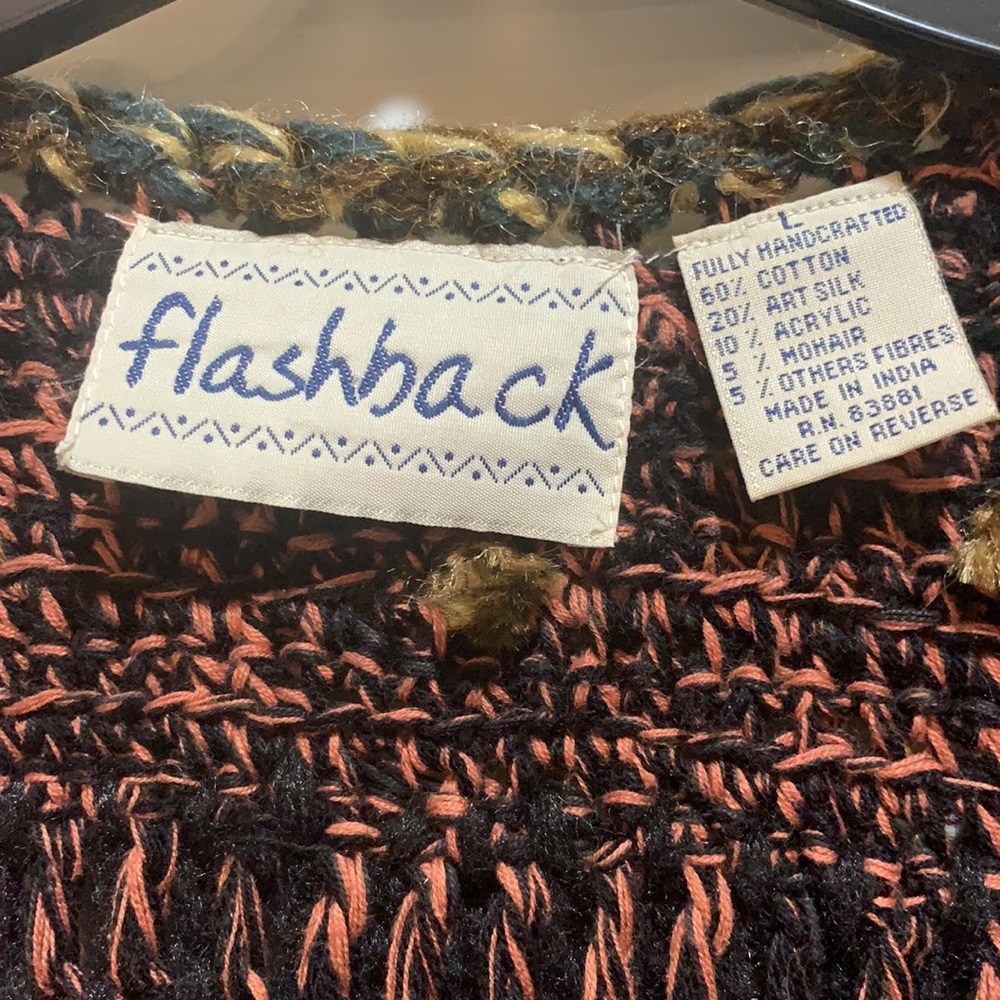 RARE/UNIQUE VINTAGE FLASHBACK RETRO SZ L FUZZY KNIT JACKET:BLACK/MULTI+ FRINGE - Picture 4 of 12
